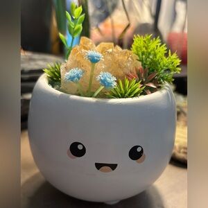 Adorable White Planter with Natural Citrine Cluster Crystal Garden